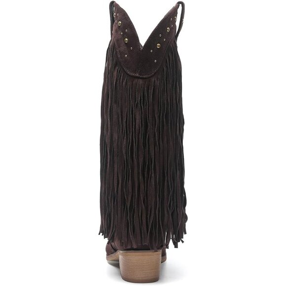 AMOJI Women Brown Western Cowboy Boots Pointed Toe Mid Calf Cowgirl - Picture 3 of 7